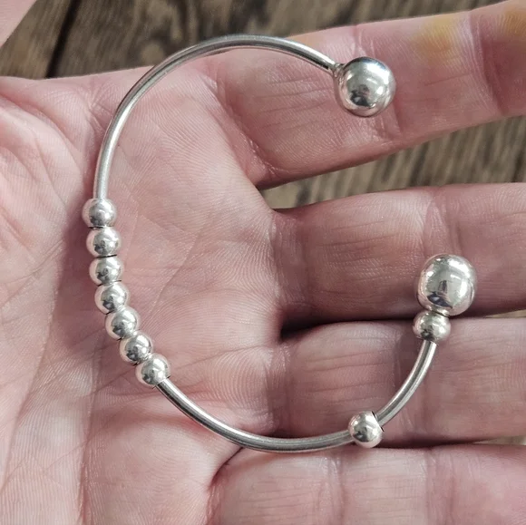 Elegant Italian Sterling Silver Cuff Charm Bracelet w/ Sterling Spacer Beads - Picture 5 of 8